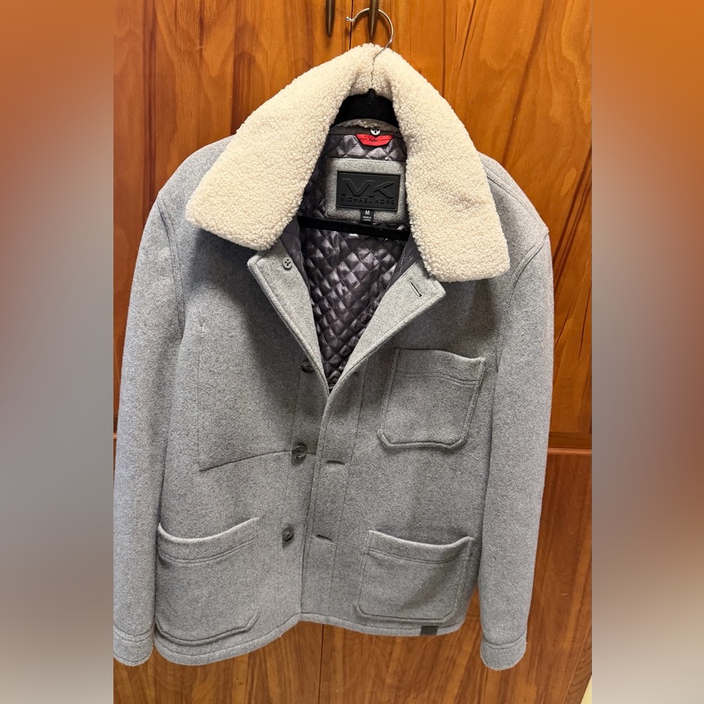 Michael Kors Gray Pea Coat with Cream Collar